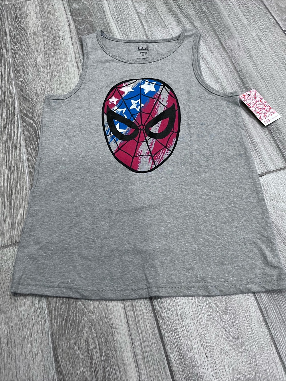 Marvel Gray Tank Top with Pink and Blue Spider-Man Mask